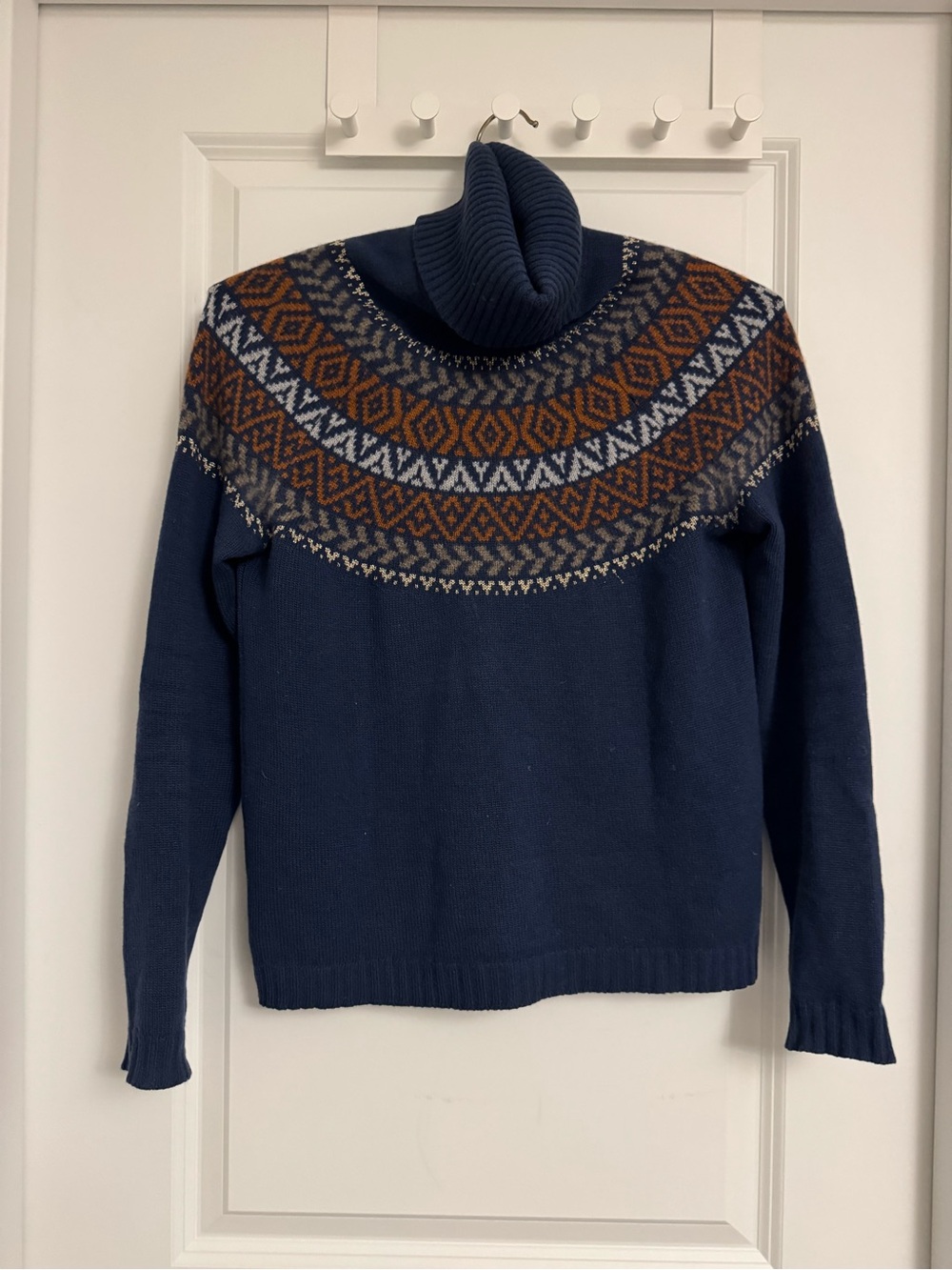Cashmere Navy Fair Isle Turtleneck Sweater Made in Italy Size M